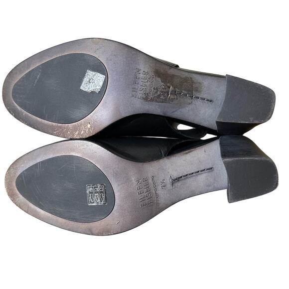 Eileen Fisher Black Leather Slingback 3" Block Heel Size 7.5 - Picture 5 of 9